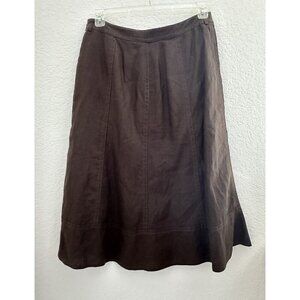 Women's Skirt Petites 12 100% Linen Dark Brown Fit/Flare Midi Artsy Preppy‎ Work